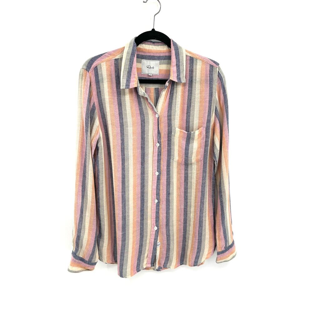 RAILS Charli Pink Blue Stripe Rayon Linen Button Up Long Sleeve Shirt Medium